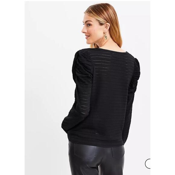 NWT Loft Jacquard Tie Keyhole Ruched Sleeve Top - Picture 2 of 8